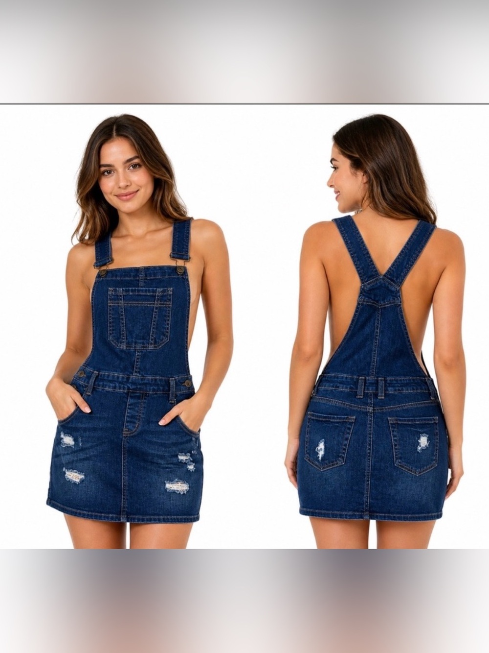 Wax Jean Distressed Denim Overall Dress/Adjustable Straps.  Size M